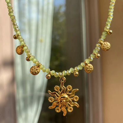 14K Gold-Plated Bead Sun Pendant Necklace - Tigbul's Variety Fashion Shop