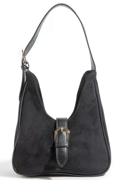 Fame Buckle Accent Faux Suede Hand Bag - Tigbul's Variety Fashion Shop