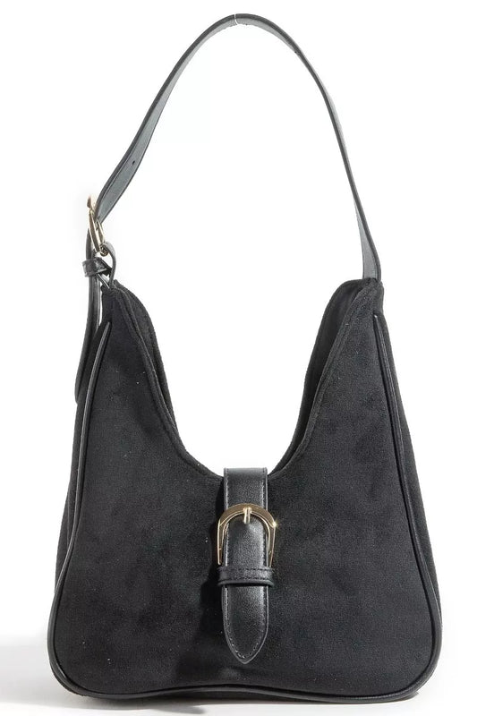 Fame Buckle Accent Faux Suede Hand Bag - Tigbul's Variety Fashion Shop