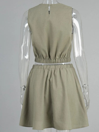 Round Neck Sleeveless Top and Skirt Set - Tigbul's Variety Fashion Shop