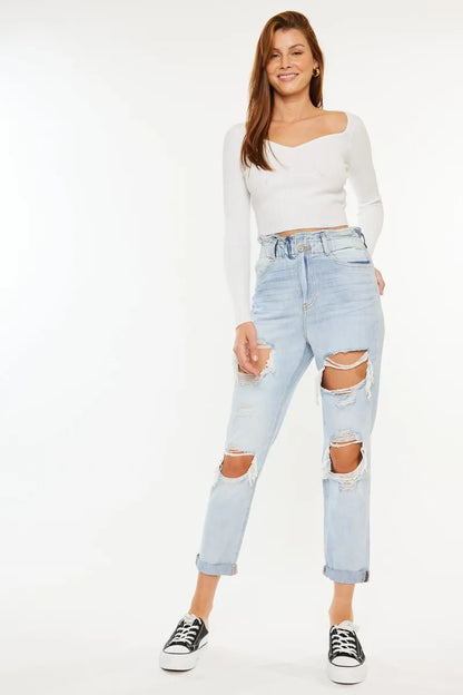 Kancan Open Pack Paperbag Mom Jeans - Tigbul's Variety Fashion Shop