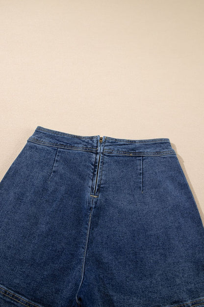 Asymmetrical Denim Skort with Pockets - Tigbul's Variety Fashion Shop