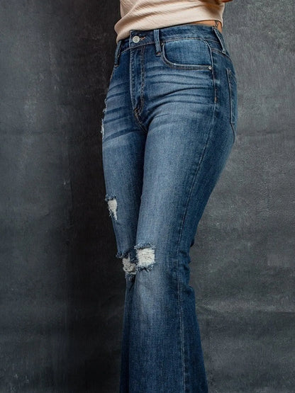 Distressed High-Waisted Flare Jeans - Tigbul's Variety Fashion Shop