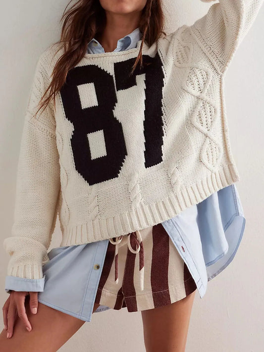 Number 81 Oversized Cable Knit Sweater - Tigbul's Variety Fashion Shop