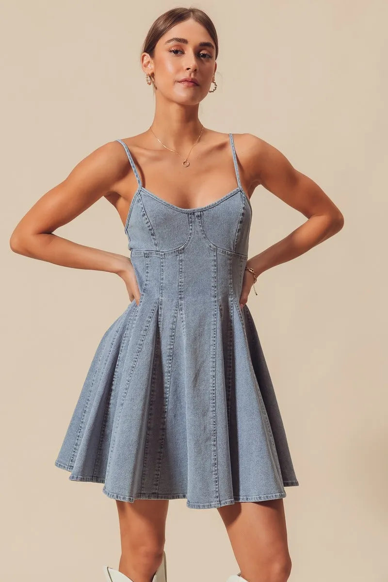 SO ME A Line Fit and Flare Denim Mini Dress - Tigbul's Variety Fashion Shop