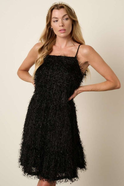 Feather Ruffle Hem Mini Cami Dress - Tigbul's Variety Fashion Shop