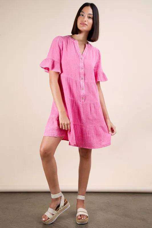 Pink Plus Size Mineral Washed Woven Mini Dress - Tigbul's Variety Fashion Shop