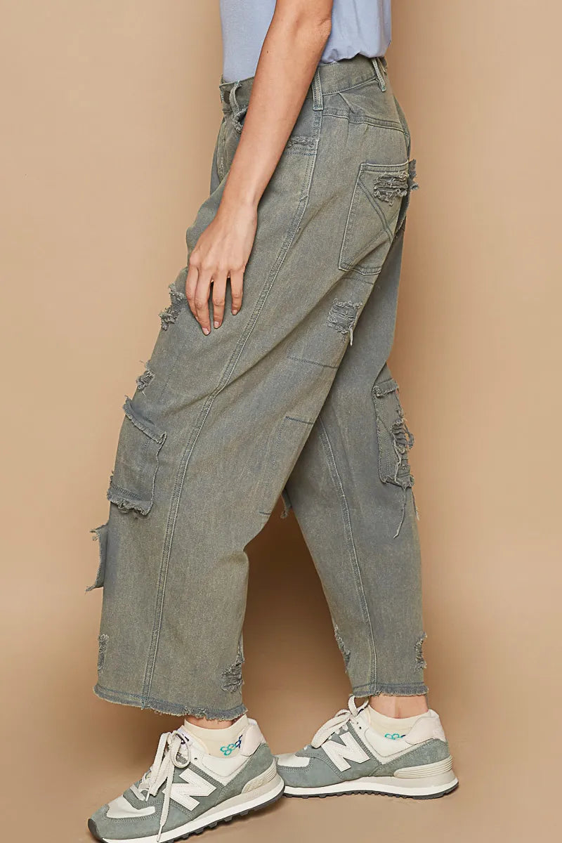 POL Distressed Raw Hem Wide Leg Pants - Tigbul's Variety Fashion Shop