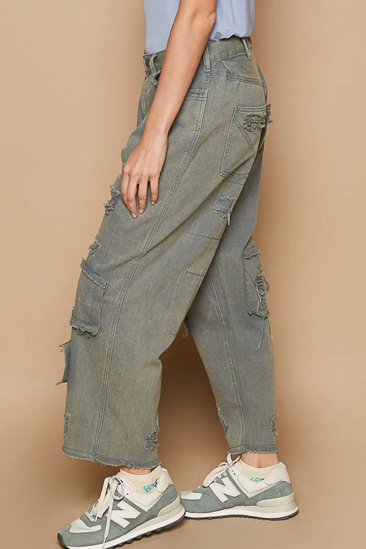 POL Distressed Raw Hem Wide Leg Pants - Tigbul's Variety Fashion Shop