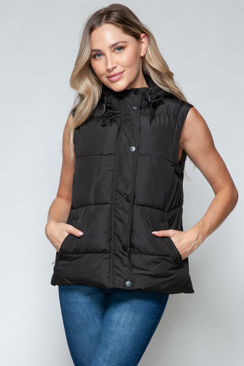 Snobbish Snap and Zip Closure Hooded Vest - Tigbul's Variety Fashion Shop