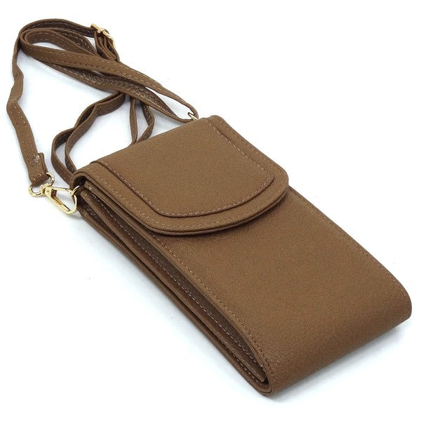 Calin Handytasche mit Klappenverschluss, Crossbody, Taschenriemen, Braun