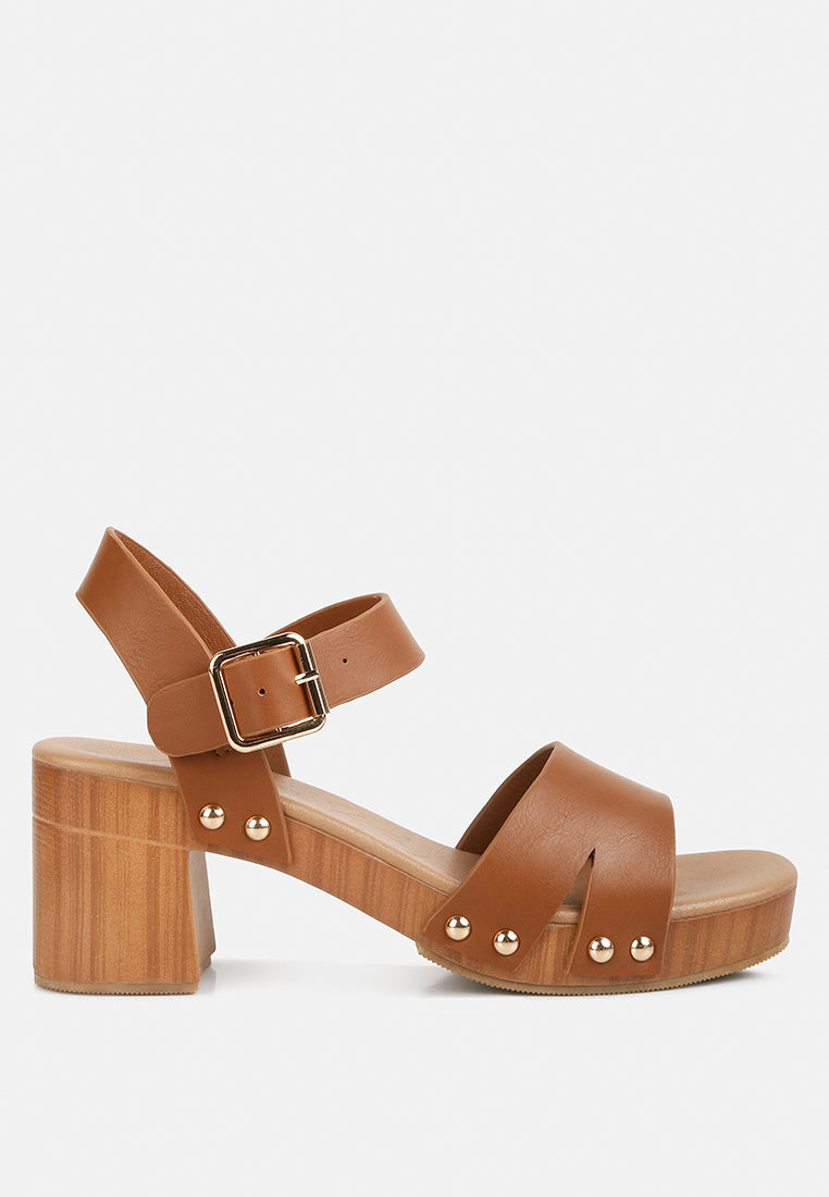 Campbell Faux Leather Textured Block Heel Sandals - Tigbul's Variety Fashion Shop