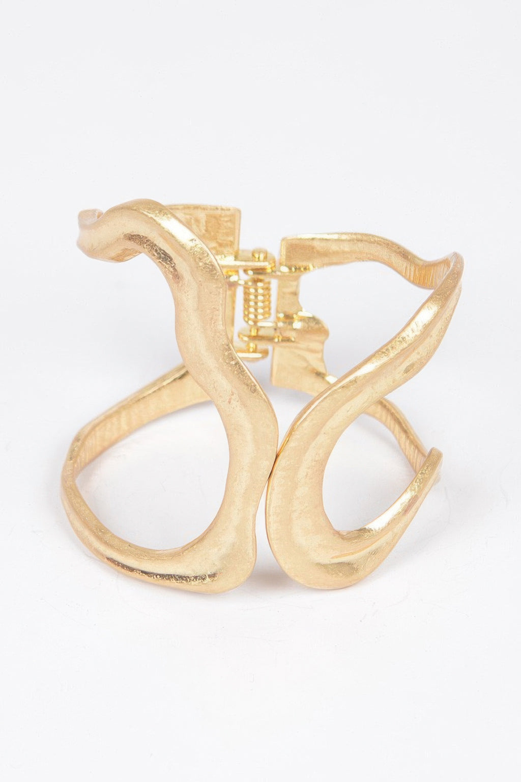 Gold cast metal spring hinge cuff bracelet with open oval links