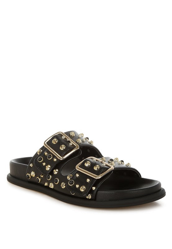 Jayata Metallic Stud Embellished Sliders - Tigbul's Variety Fashion Shop