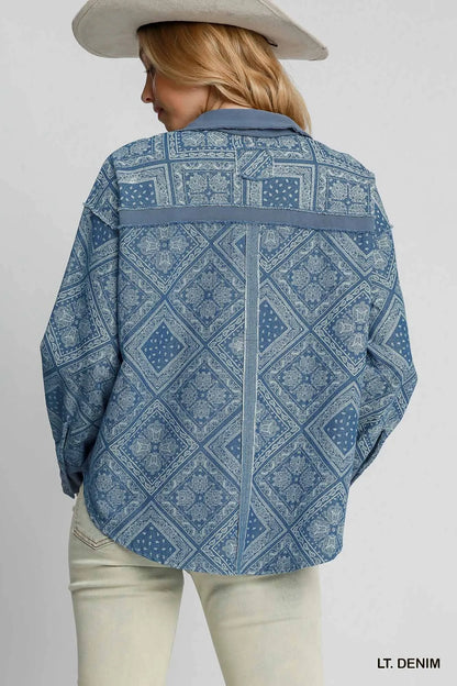 Umgee Paisley Print Denim Shirt Jacket - Tigbul's Variety Fashion Shop