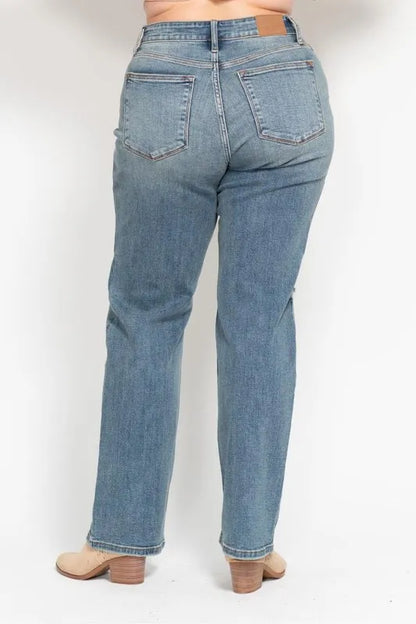 Judy Blue Full Size High Waist Distressed Dad Jean Plus Size - Tigbul's Variety Fashion Shop