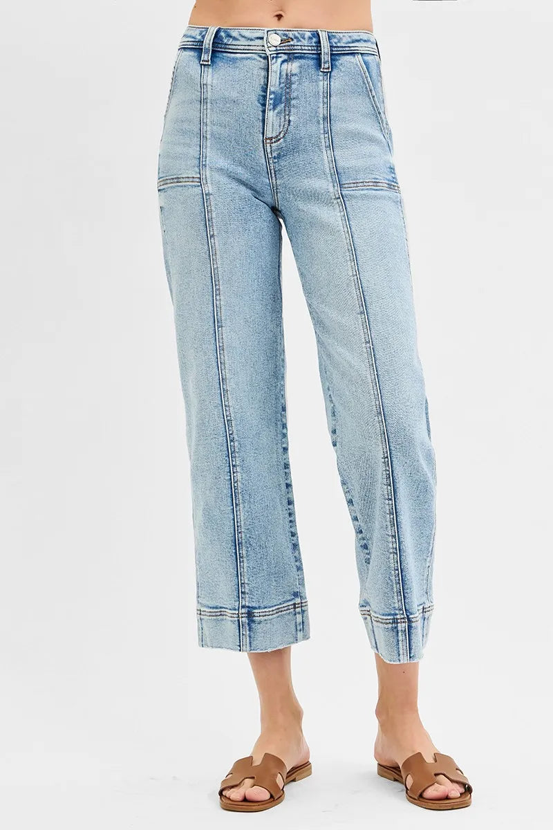 RISEN Full Size High Rise Crop Wide Front Seam Detailed Jeans Plus Size - Tigbul's Variety Fashion Shop