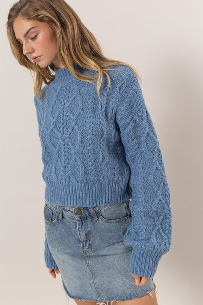 HYFVE Cable-Knit Mock Neck Dropped Shoulder Sweater - Tigbul's Variety Fashion Shop