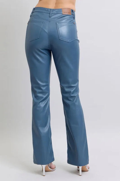 Judy Blue Full Size High Waist Tummy Control Faux Leather Bootcut Pants Plus Size - Tigbul's Variety Fashion Shop