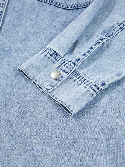 Chest Pocket Raw Hem Denim Loose Shirt Dress - Tigbul's Variety Fashion Shop