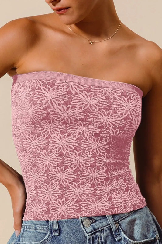 SO ME Jacquard Floral Two Tone Seamless Tube Top - Tigbul's Variety Fashion Shop