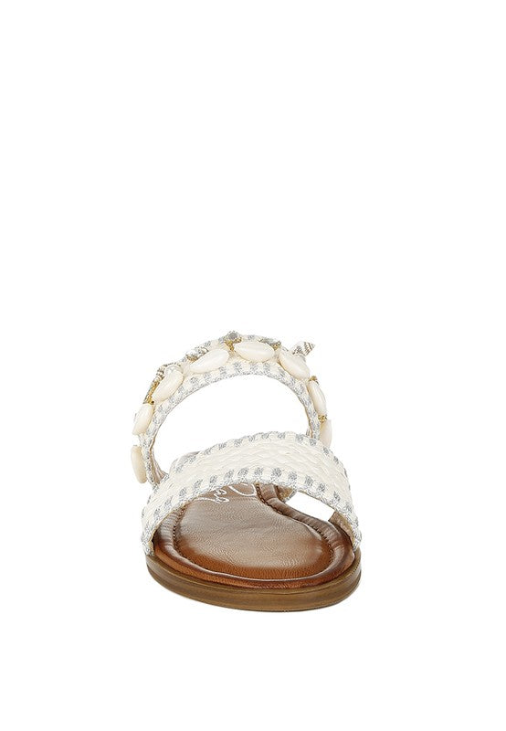 Seashell Raffia Slip on Flat Sandals - Tigbul's Variety Fashion Shop