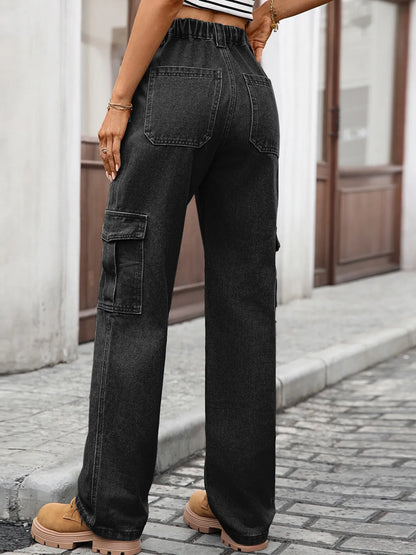 High-Waisted Cargo Jeans - Tigbul's Variety Fashion Shop