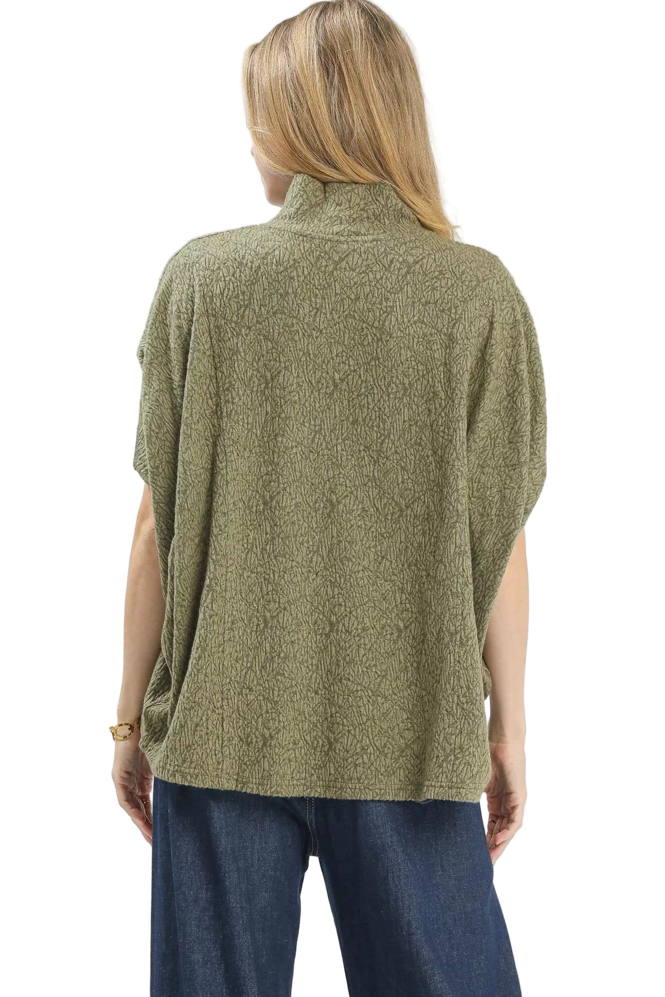 Light Olive Textured Mock Neck Relaxed Top - Tigbuls Fashion