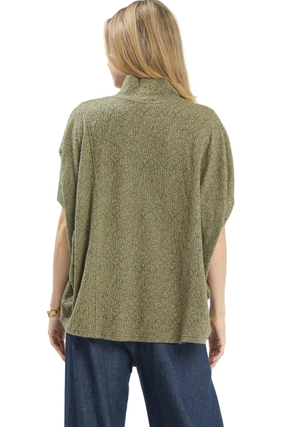 Light Olive Textured Mock Neck Relaxed Top - Tigbuls Fashion