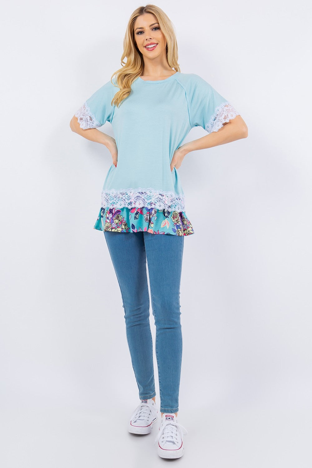 Celeste Full Size Lace Trim Short Sleeve Top - Tigbuls Variety Fashion