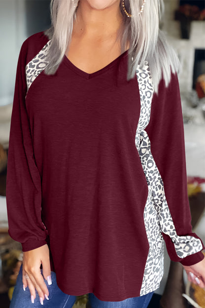 Full Size Leopard V-Neck Long Sleeve T-Shirt - Tigbul's Variety Fashion Shop