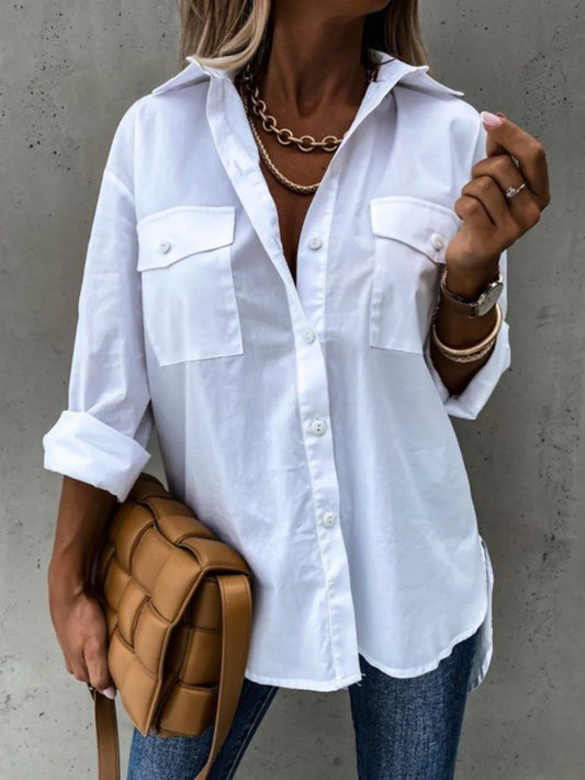Button Up Roll-Tab Sleeve Shirt - Tigbul's Variety Fashion Shop