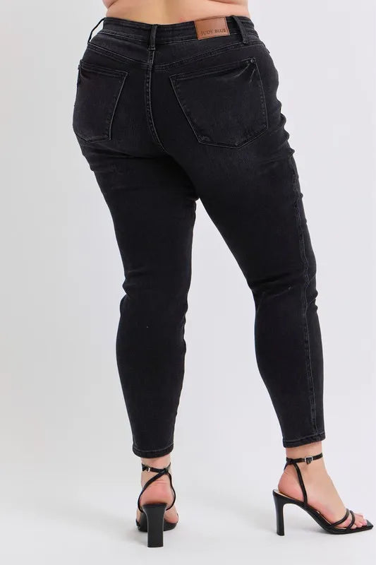 Judy Blue Full Size Midi Rise Tummy Control Skinny Jeans Plus Size - Tigbul's Variety Fashion Shop