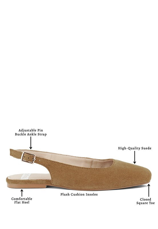 Tan Slingback-Flats: verstellbarer Knöchelriemen, Cushion-Insoles, flacher Absatz