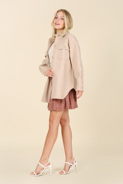 Light beige shacket with pockets - Tigbul's Variety Fashion Shop