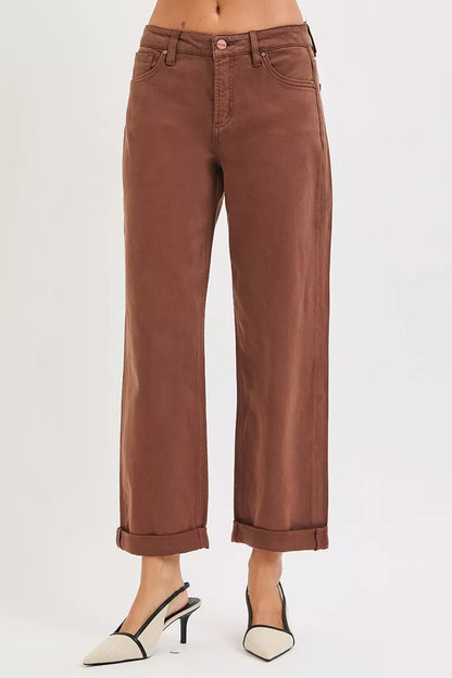 RISEN Full Size Tummy Control Mid Rise Ankle Barrel Baggy Plus Size - Tigbul's Variety Fashion Shop