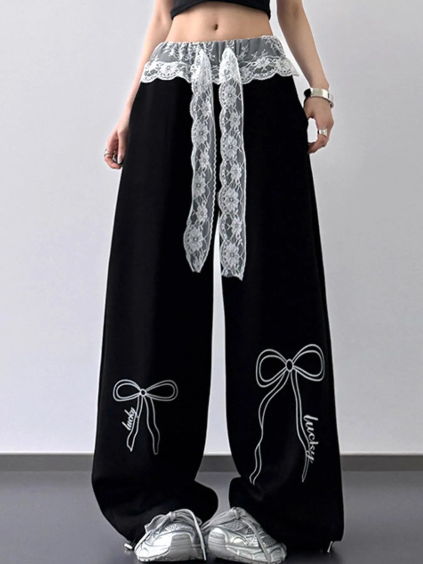 Wide Leg Pants with Lace Belt Detail - Tigbul's Variety Fashion Shop