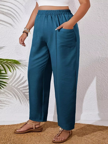 Plus Size Relaxed Fit Elastic Waist Casual Pants - Tigbul's Variety Fashion Shop