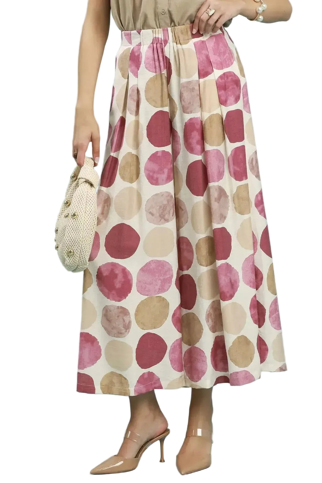 Pink Mix Dot Print Wide Leg Pants | Tigbuls Variety Fashion Shop