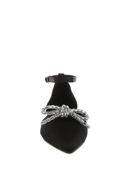 Simina Rhinestone Detail Bow Flat Sandals - Tigbul's Variety Fashion Shop