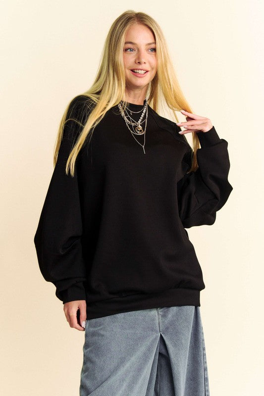 Black Round Neck Raglan Sleeve Sweatshirt