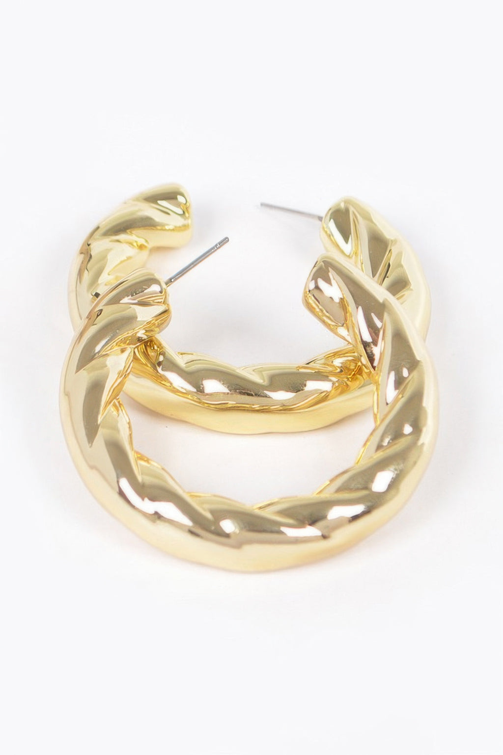 Gold CCB hoop earrings, twisted wavy oval hoop with post backs