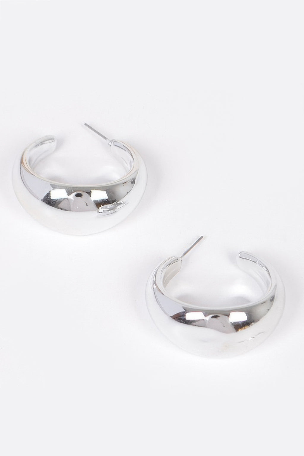 Silver CCB hoop earrings, shiny hinged hoops with thin post backs
