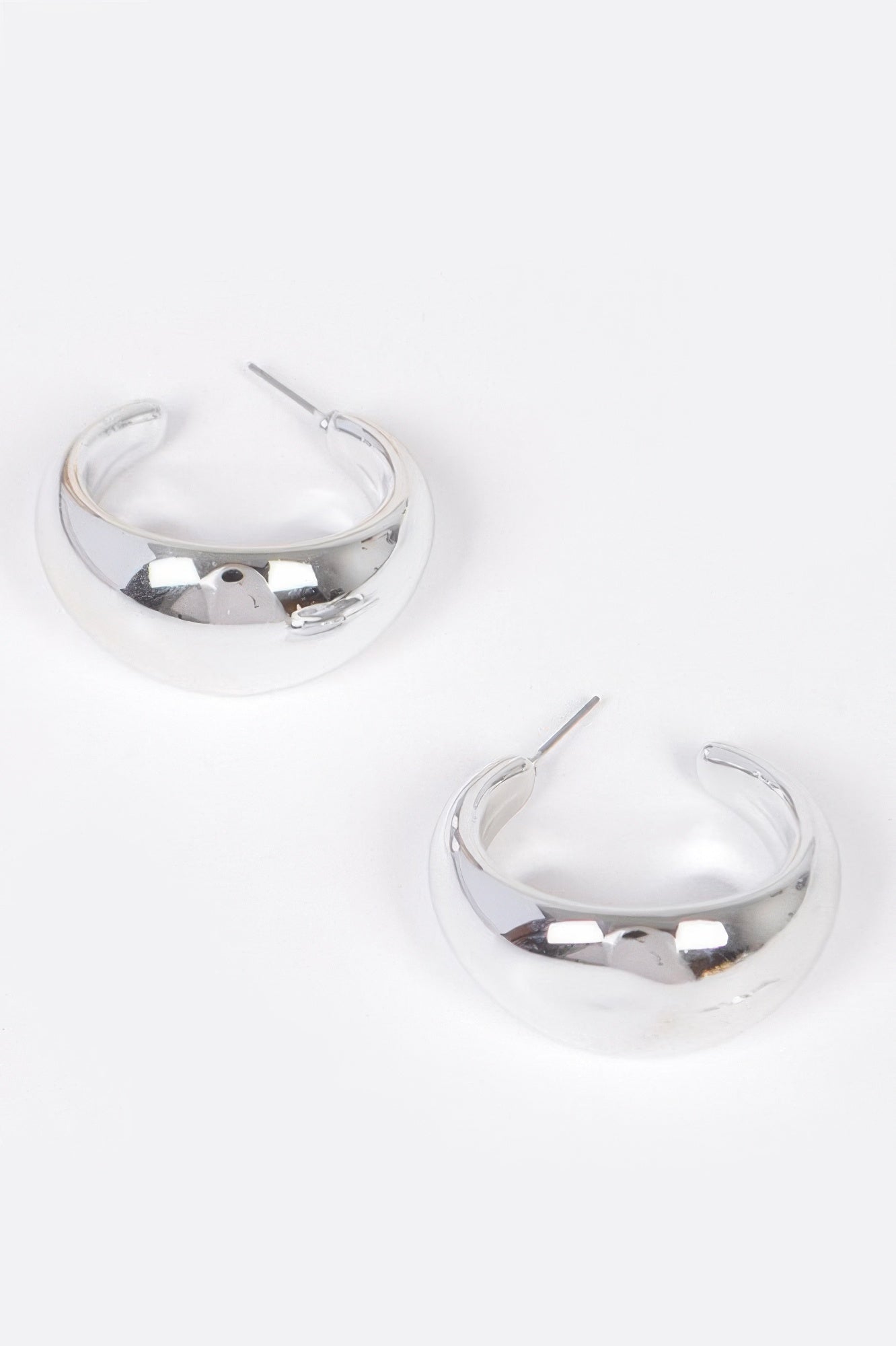 Silver CCB hoop earrings, shiny hinged hoops with thin post backs