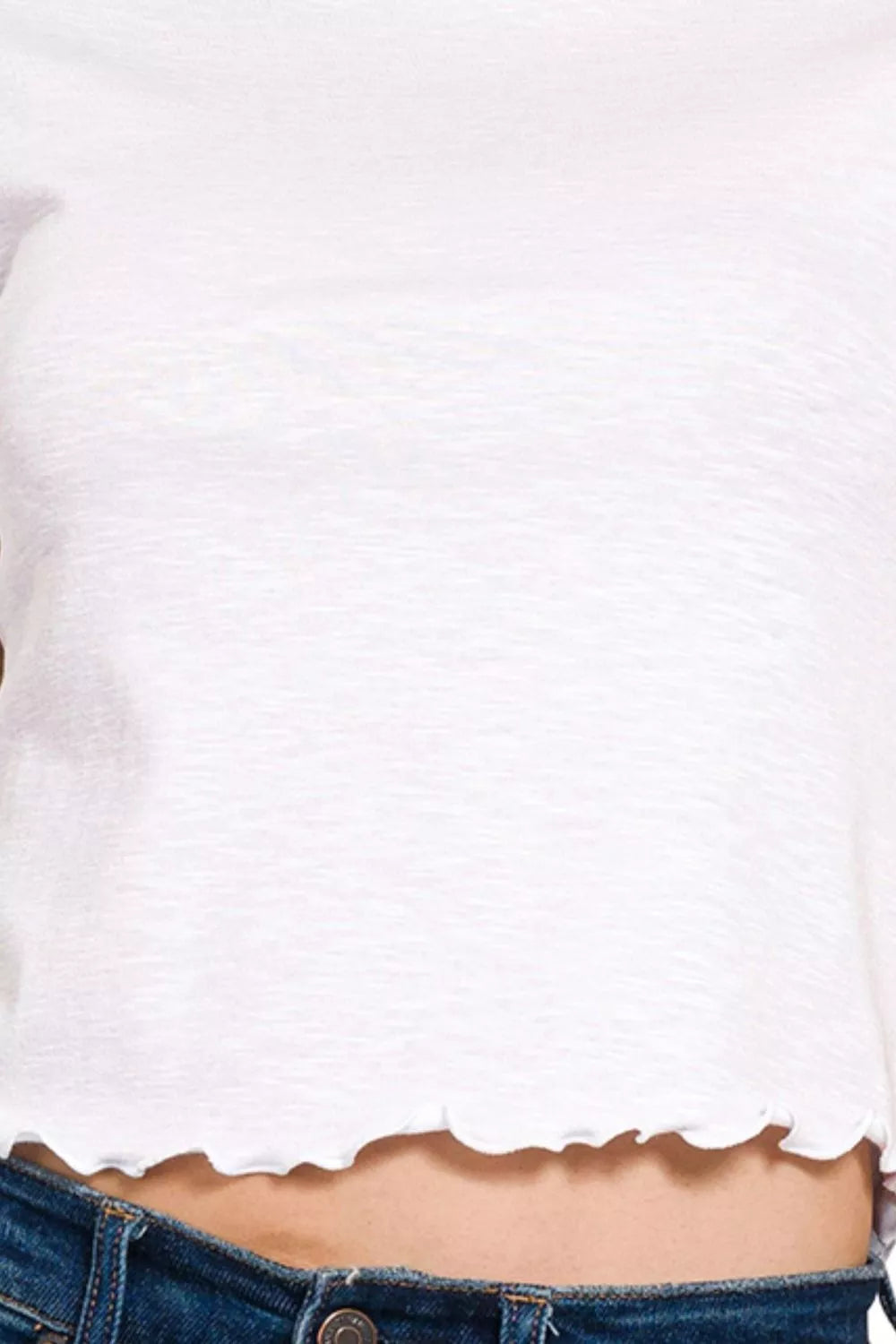 Zenana Cotton Modal Slub Lettuce Trimmed Cropped T-Shirt - Tigbul's Variety Fashion Shop