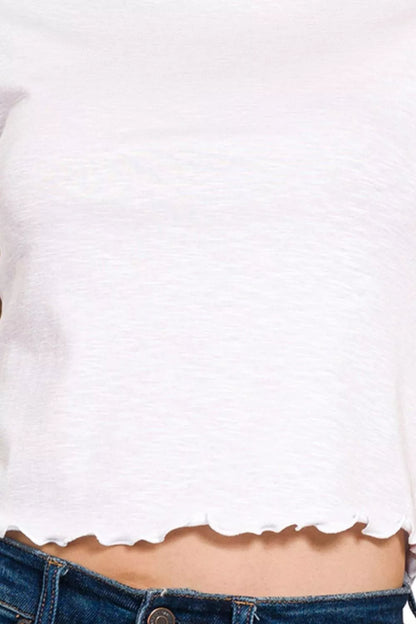 Zenana Cotton Modal Slub Lettuce Trimmed Cropped T-Shirt - Tigbul's Variety Fashion Shop