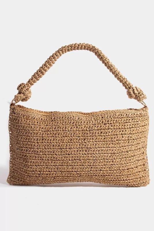 Fame Braided Handle Rectangular Straw Hand Bag - Tigbul's Variety Fashion Shop