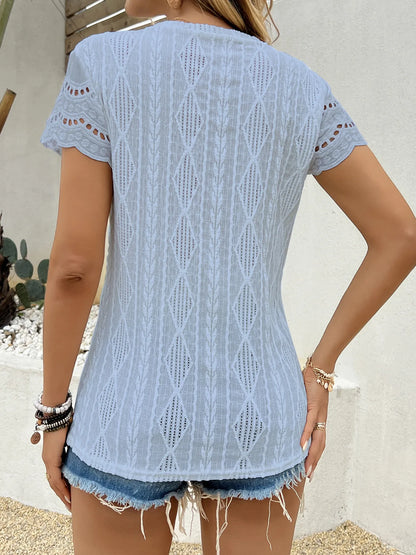 Crochet Lace Short Sleeve T-Shirt - Tigbul's Variety Fashion Shop