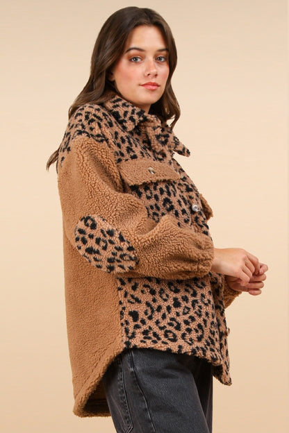 VERY J Fuzzy Leopard Button Down Long Sleeve Jacket - Tigbul's Variety Fashion Shop