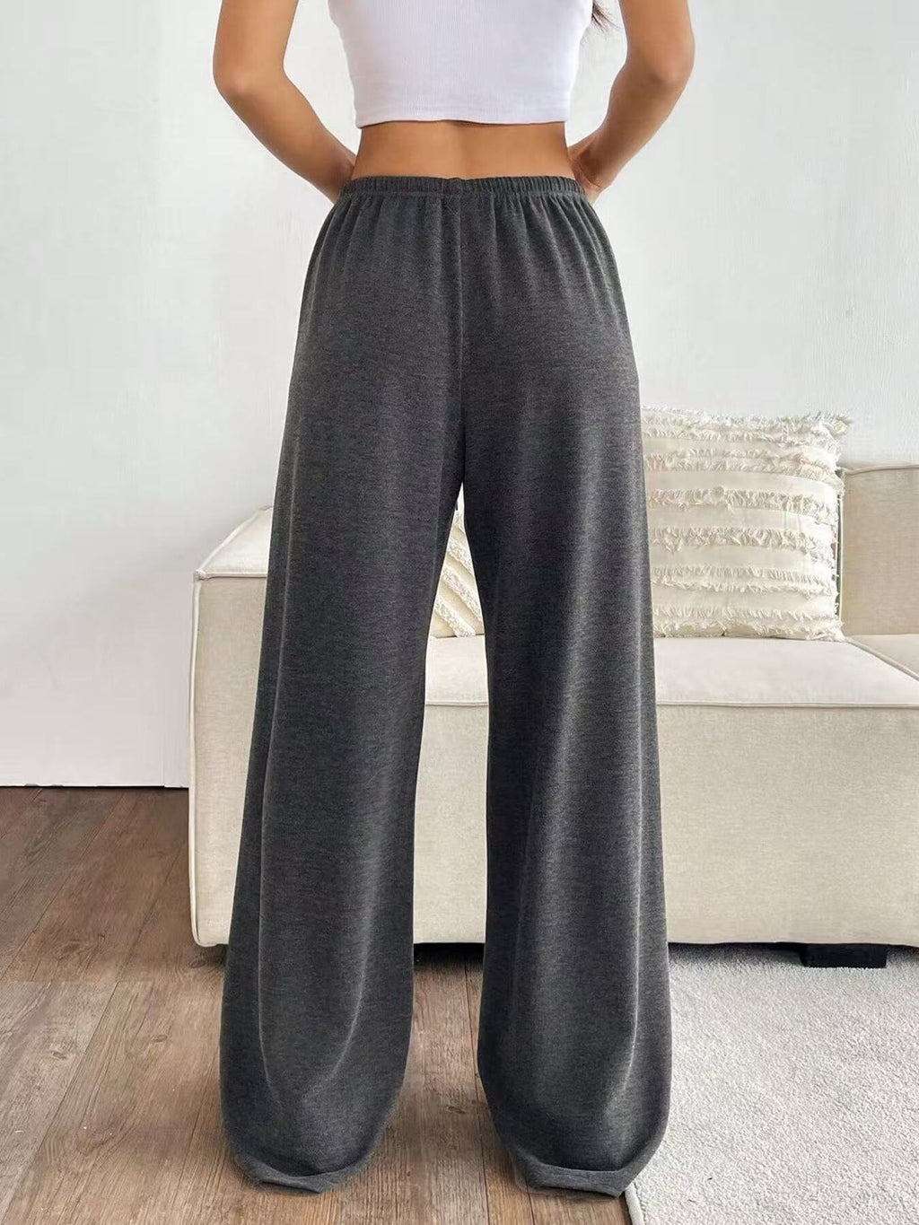 Relaxed Fit Drawstring Pants, dark gray heather wide-leg lounge pants